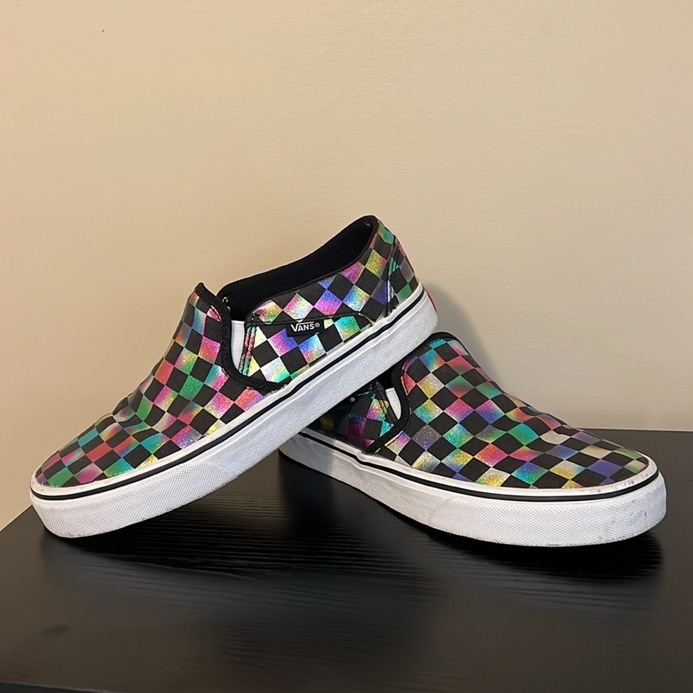 Vans iridescent slip ons